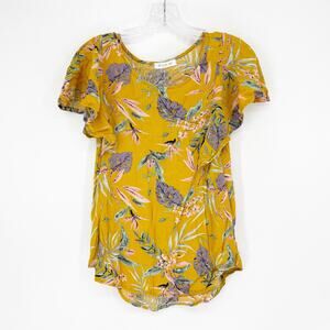 Potter's Pot Short Sleeve Floral Yellow Top Size Small